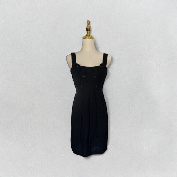 BCBGMAXAZRIA Mini Dress XS Black Sleeveless Button-Accent Wide Straps Pleated - Picture 1 of 8